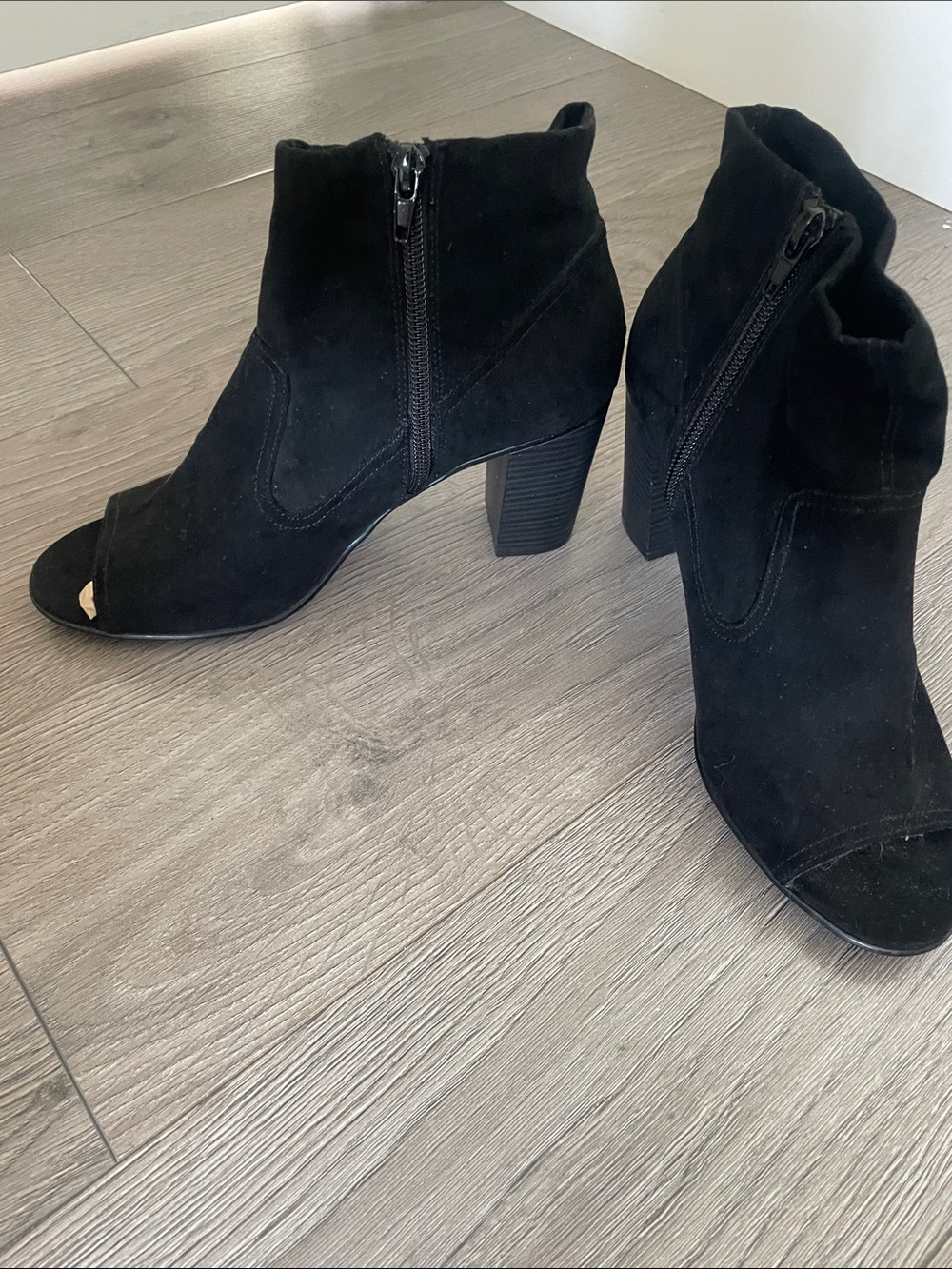 Fergalicious Black Suede Peep-Toe Ankle Booties